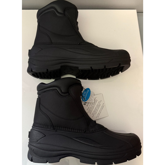 New Totes Men’s Puffin Winter Boots Black Waterproof Shell Front Zip Size 12 - Picture 5 of 8